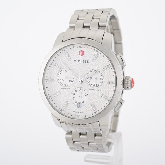 Michele Uptown Steel Diamond Wave Dial 39mm Ladies Watch W/ B&P main image 5